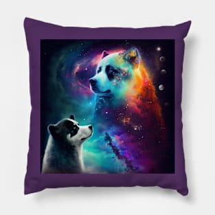 Violet's Husky and Panda Colorful Universe Pillow