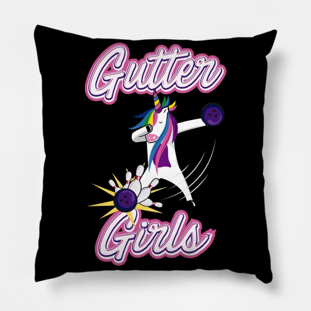 Gutter Girls Bowling Funny Unicorn Women Best Gift Idea Pillow by dconciente