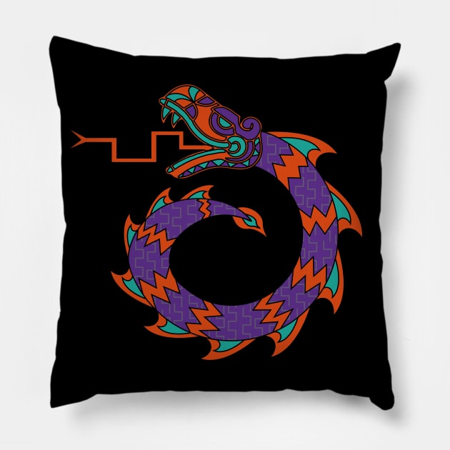 Mexican Snake Dragon Design Purple, orange and teal T-Shirt T-Shirt Pillow by JDP Designs