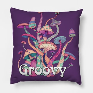 Groovy Retro Mushroom Art Pillow