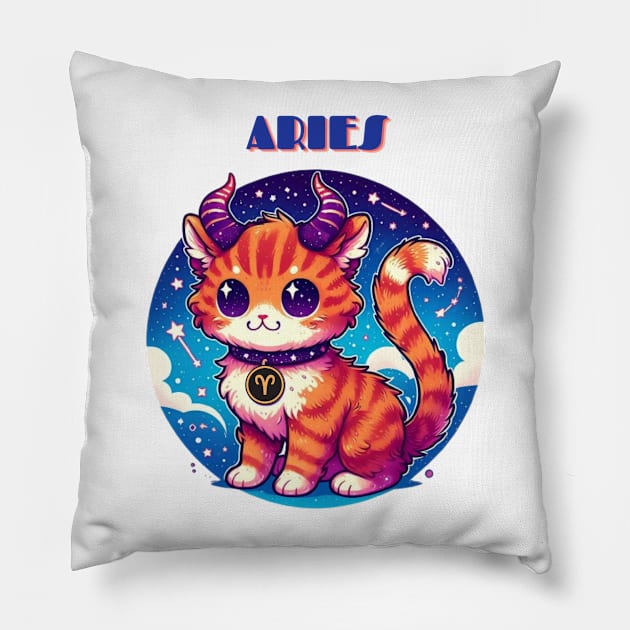 Aries Zodiac Cat Pillow by Bubbles