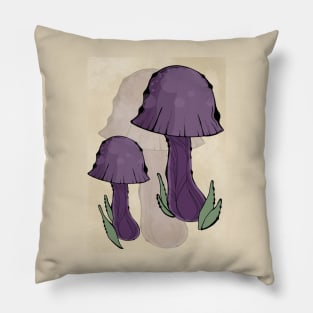 Dark Purple Cottagecore Mushrooms, Classy Portrait Style Pillow