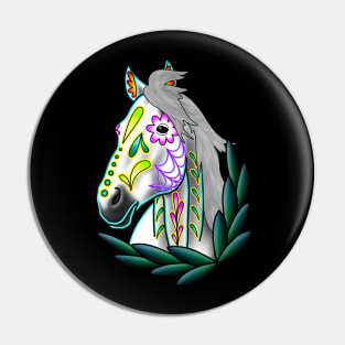 Day of the Dead White Sugar Skull Horse Pin