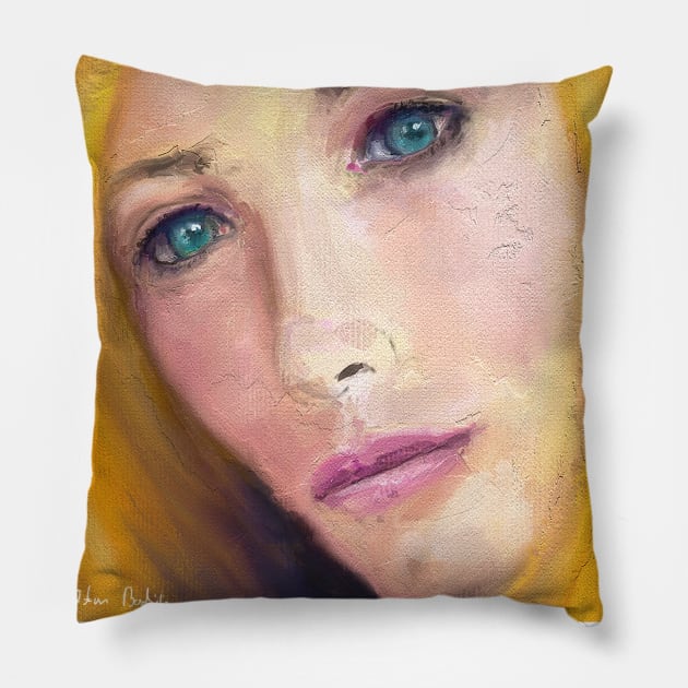 Painting of a Gorgeous Blonde Woman with Turquoise Eyes Pillow by ibadishi