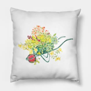 colorful flowers in green handcart Pillow