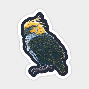 scary prehistoric cockatiel, vintage colors, high detail, vector sticker white outline, dark background, 12K, high quality, HD, octane render, vibrant colours Magnet