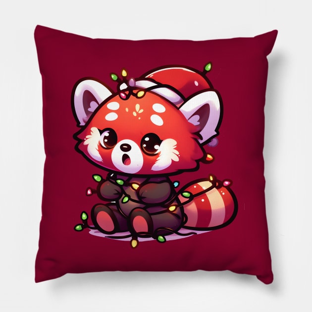 Cute Christmas Red Panda Pillow by SergioCoelho_Arts