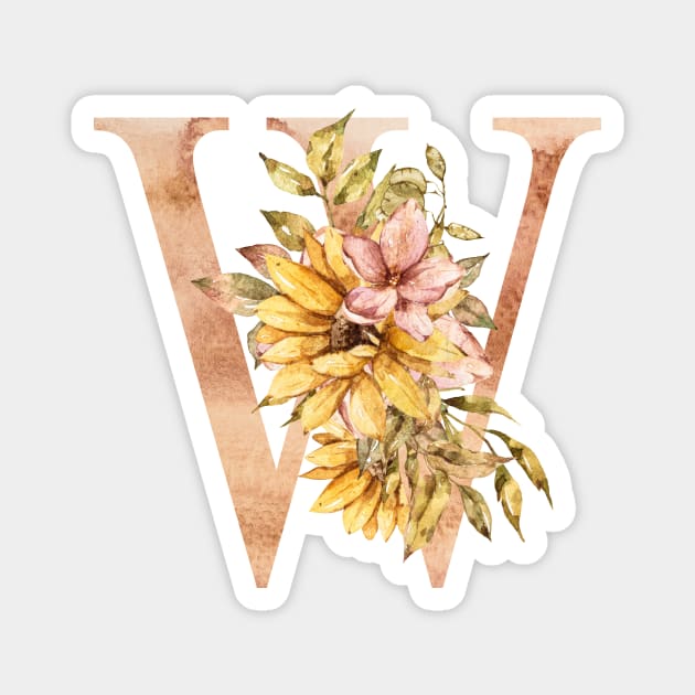 Watercolor sunflower bouquet monogram letter W Magnet by tiana geo