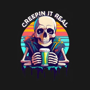 Spooky Skeleton Halloween Drinking Beer T-Shirt