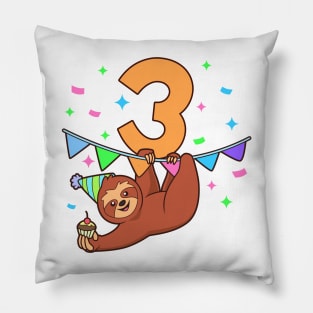 I am 3 with sloth - kids birthday 3 years old Pillow