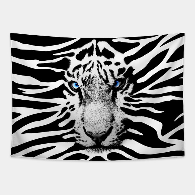 A White Tiger Merged into a Tiger Pattern Tapestry by greenPAWS graphics