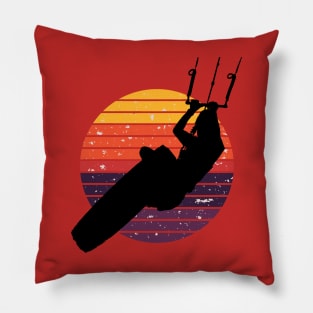 Kitesurfer Kitesurfing Lover Black Silhouette Retro Sunset Pillow