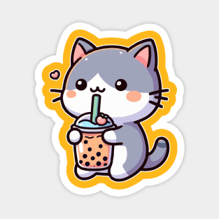 funny cat drink orange boba Magnet