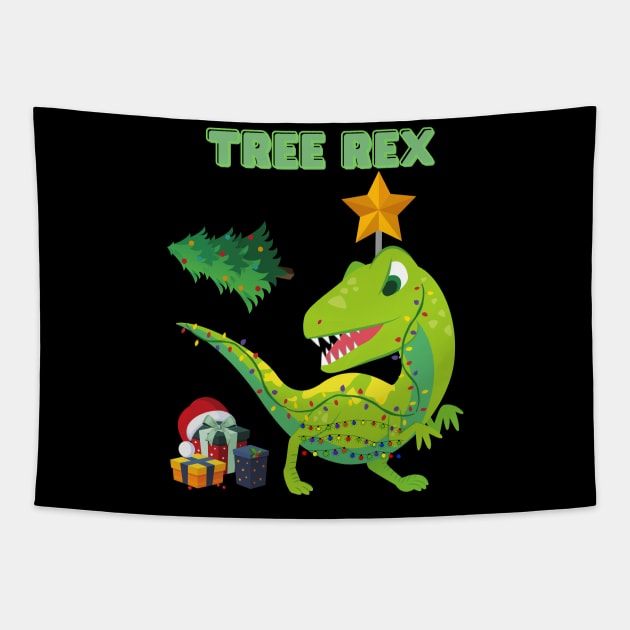 Tree Rex Christmas, Tree Rex, Dinosaur Christmas, Christmas Dinosaur, Dinosaur Lover, Dinosaur Gift Idea, T Rex Christmas, Dinosaur Xmas, Funny Dinosaur Christmas Tapestry by DESIGN SPOTLIGHT