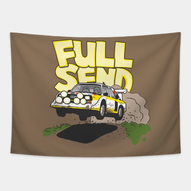 Quattro S1 Rally Car - Full Send - Group B WRC (Muddy) Tapestry by Gregrrr