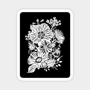 Wildflowers White on Black Magnet