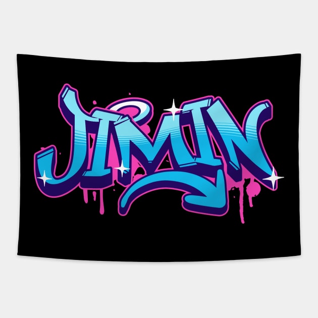 BTS Bangtan Park Jimin name graffiti typography army | Morcaworks Tapestry by Oricca