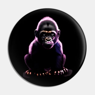 Cute baby gorilla standing under purple light Pin