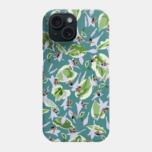 Bees and Hostas Tossed on Soft Teal  5748 Phone Case