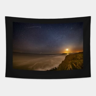 The Moon over Worms Head, Rhossili at Night Tapestry