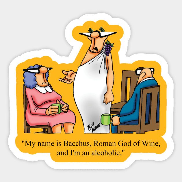 Funny Bacchus God Of Wine Cartoon Humor Wine Naklejka Teepublic Pl