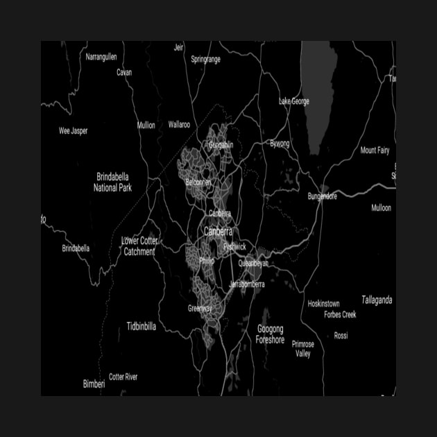 Canberra black map by Mapmania