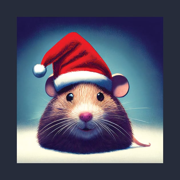 Christmas Mouse in Santa Hat by Geminiartstudio