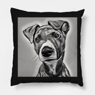 Lurcher puppy, black and white drawing Pillow