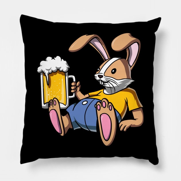 Rabbit Beer Drinking Party Funny Bunny Pillow by underheaven