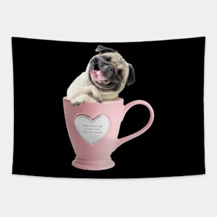 Pug Smiling in a Cup Tapestry