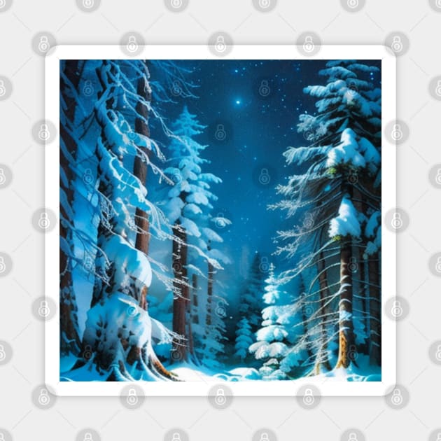 Starry Night in the Forests of Icewind Dale DND Classic Magnet by CursedContent