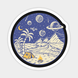 Camping under the moon and Planets - hand drawn Magnet