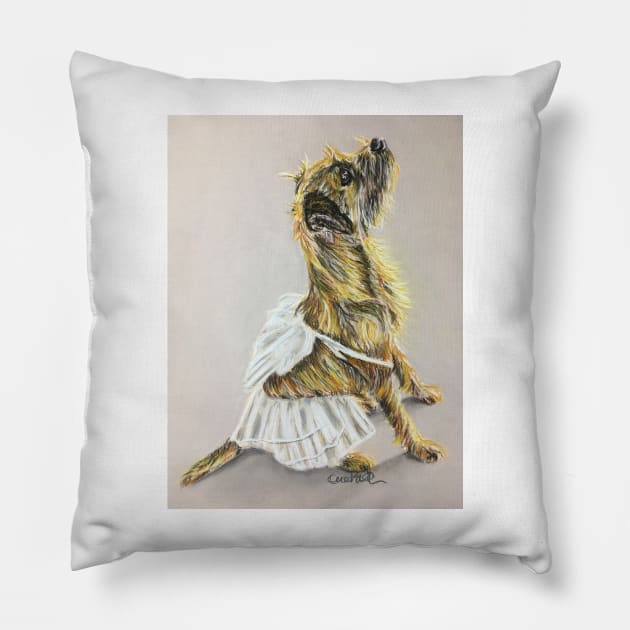 Border Terrier wearing a tutu Pillow by Merlinsmates