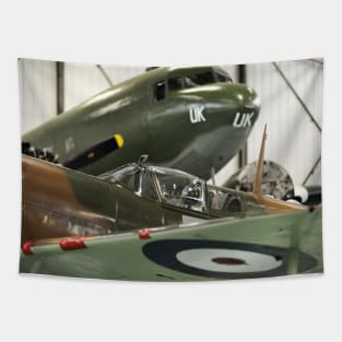 C47 Dakota and Spitfire parked. Tapestry