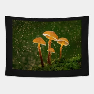 Earthy Powdercap Mushrooms in Rain Tapestry