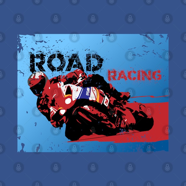 Road racer motorbike silhouette on grunge background by MultistorieDog