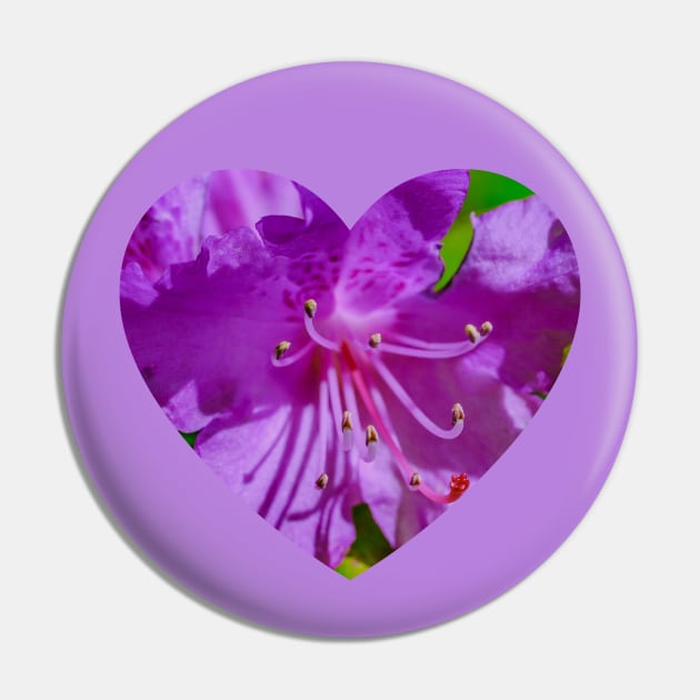 Purple Macro Flower Photograph Heart Pin by love-fi