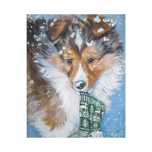 Shetland Sheepdog Christmas Fine Art Painting T-Shirt