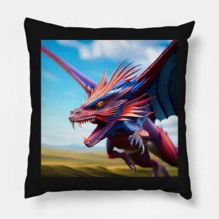 Blue, Red and Purple Spikey Dragon with Wings Pillow