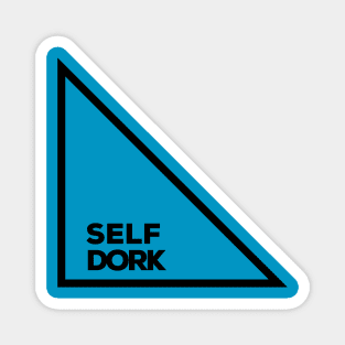 Self dork. A black triangle contains wording "self dork". Magnet