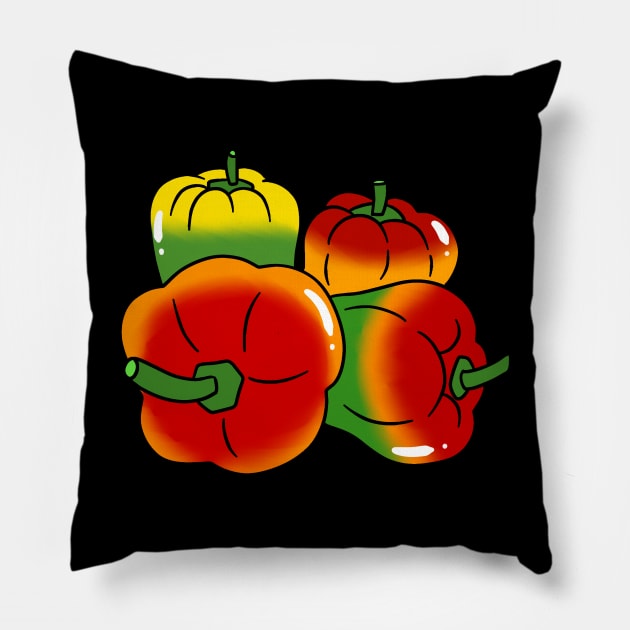 Four Rainbow Bell Peppers Pillow by saradaboru