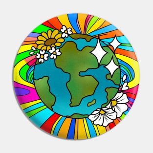 Vibrant 70s Style Planet Earth with Flowers (MD23ERD005) Pin