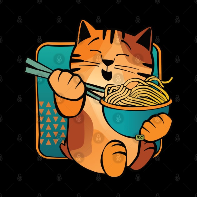 Happy Cat Eating Noodles by Sue Cervenka