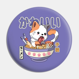 Kawaii Kitty Enjoying Ramen Pin