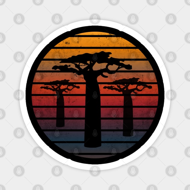 THREE BAOBAB TREES IN DISTRESSED RETRO SUNSET ADANSONIA TREE Magnet by KutieKoot T's