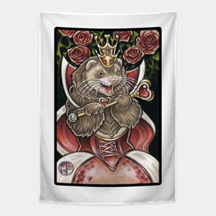 Ferret Queen of Hearts - Black Outlined Version Tapestry