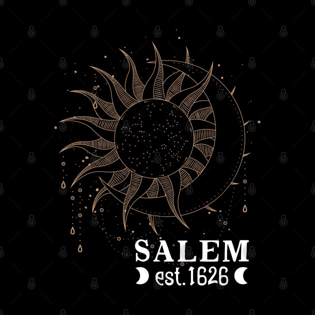 Salem Est 1626 with Celestial Sun and Moon design by Apathecary