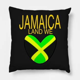 Jamaica land we love with Jamaican flag in black green and gold inside a heart shape Pillow