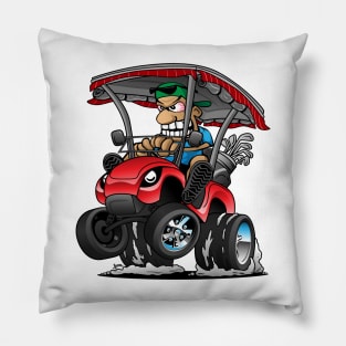 Funny Golf Cart Hotrod Golf Car Popping a Wheelie Cartoon Pillow