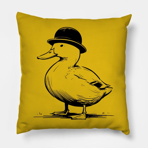 duck wearing a bowler hat Pillow by Yopi